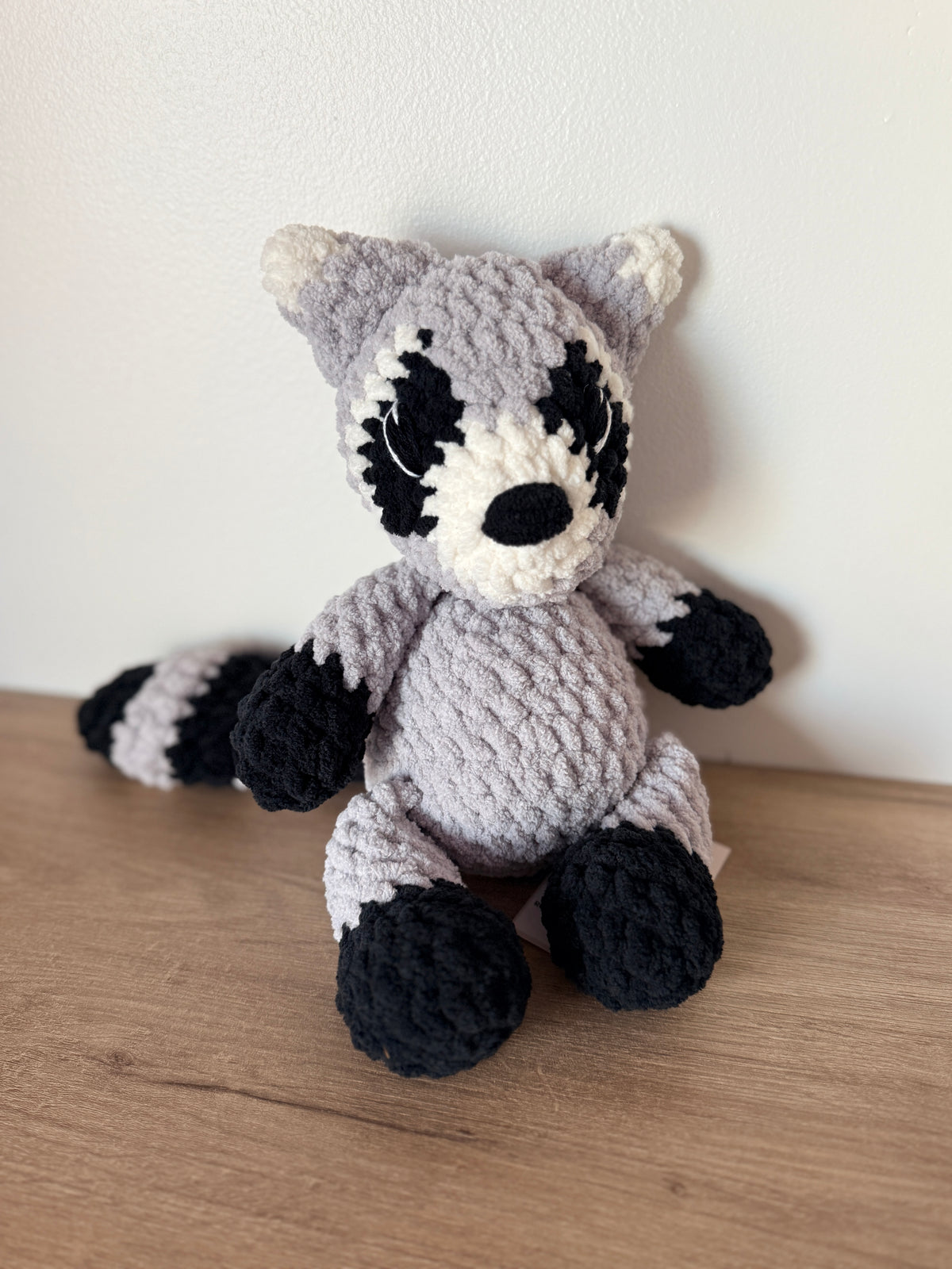 handmade crochet stuffed raccoon plushie